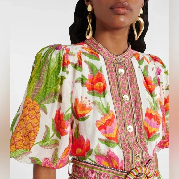 Farm Rio Printed belted cotton-blend mini dress - Picture 7 of 9